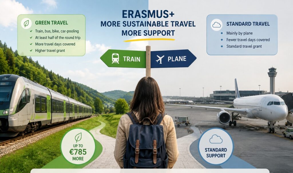 Green Travel Top-Up: How Erasmus+ Rewards Low-Emission Travel to Your Course