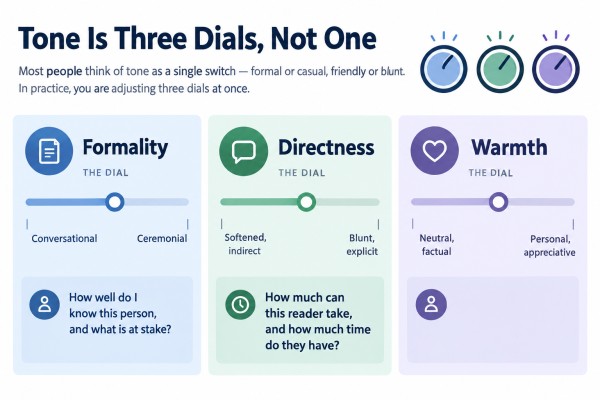 Tone is three dials, not one: formality, directness and warmth